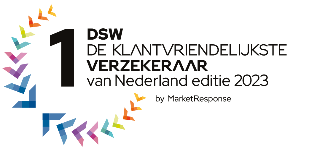 Afbeelding met daarin de tekst: DSW de klantvriendelijkste verzekeraar van Nederland editie 2023